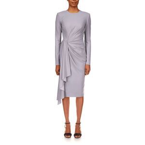 Badgley Mischka Womens Gray Long Sleeve Draped Sash Event Dress Size 8